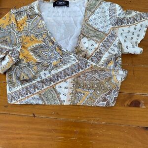 Cider Women's Paisley Patchwork Blouse - Yellow, White, and Brown